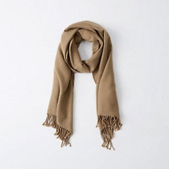 Abercrombie & Fitch Cozy Camel Brown Long Fringed Scarf NWOT - Picture 1 of 6